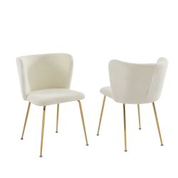 Lot de 2 chaises BIANCA tissu bouclette blanc pieds doré