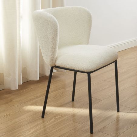 Lot de 2 chaises BIANCA tissu bouclette écru pieds métal noir