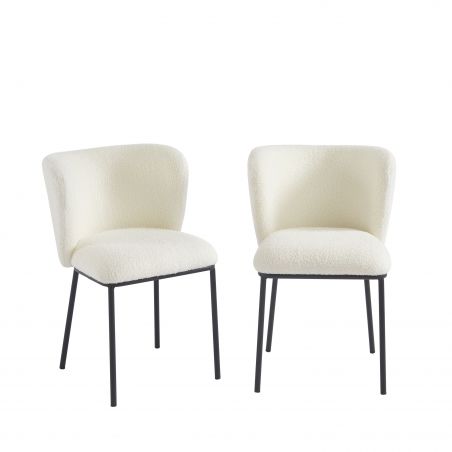 Lot de 2 chaises BIANCA tissu bouclette écru pieds métal noir