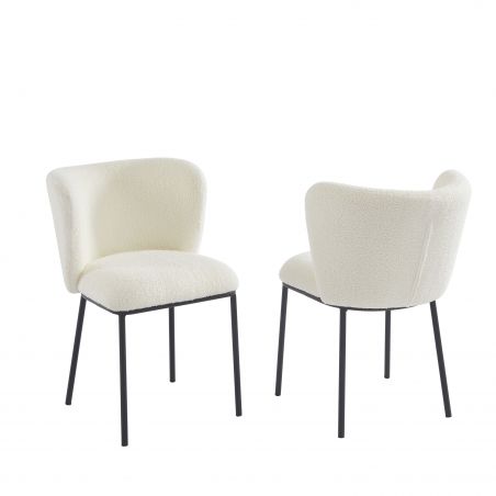 Lot de 2 chaises BIANCA tissu bouclette écru pieds métal noir