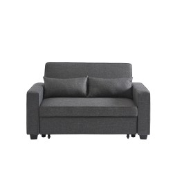 Canapé droit LENA convertible tissu gris 2 places