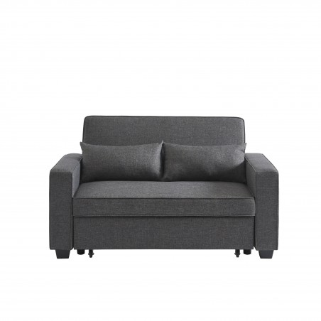 Canapé droit LENA convertible tissu gris 2 places