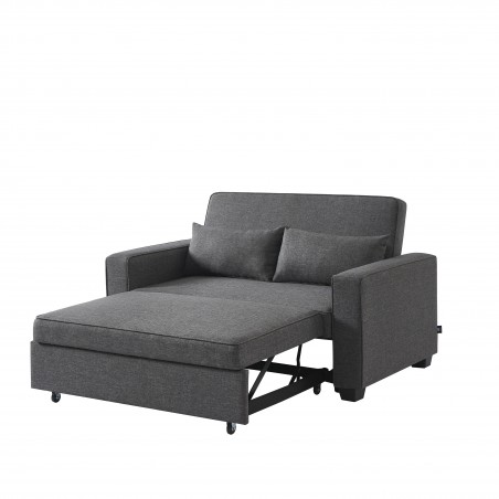 Canapé droit LENA convertible tissu gris 2 places