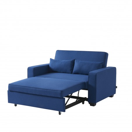 Canapé droit LENA convertible tissu bleu 2 places