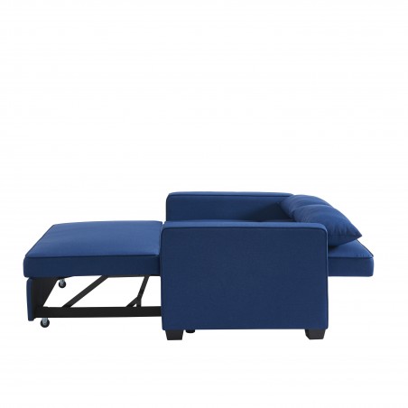 Canapé droit LENA convertible tissu bleu 2 places