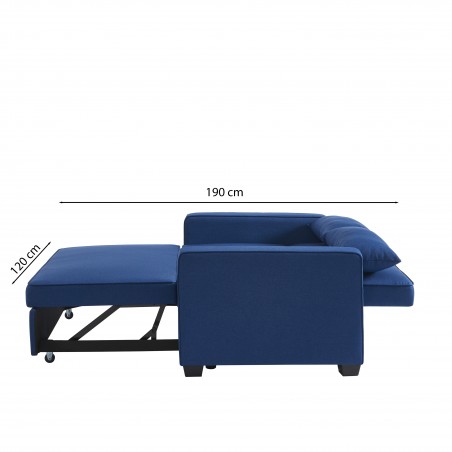 Canapé droit LENA convertible tissu bleu 2 places