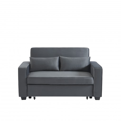 Canapé droit LENA convertible velours gris 2 places