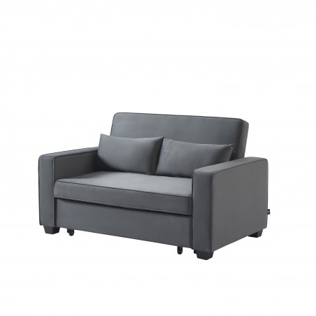 Canapé droit LENA convertible velours gris 2 places