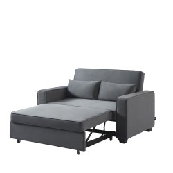 Canapé droit LENA convertible velours gris 2 places