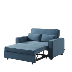 Canapé droit LENA convertible velours bleu 2 places