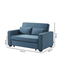 Canapé droit LENA convertible velours bleu 2 places