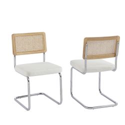 Lot de 2 chaises ELLA cannage et velours côtelé écru pieds métal chromé