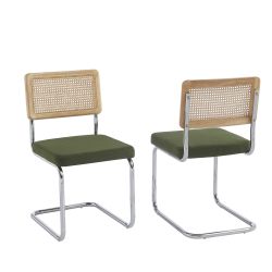 Lot de 2 chaises ELLA cannage et velours côtelé kaki pieds métal chromé