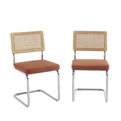 Lot de 2 chaises ELLA velours cotelé terracotta cannage et pieds métal chromé