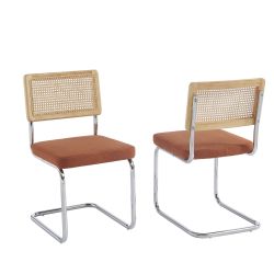 Lot de 2 chaises ELLA velours cotelé terracotta cannage et pieds métal chromé