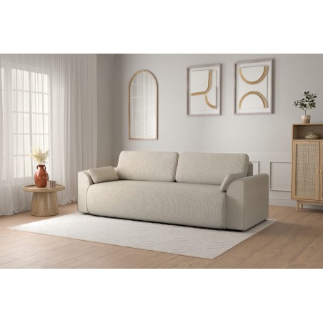 Canapé droit CAPUCINS convertible  velours cotêlé beige 3 places