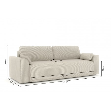 Canapé droit CAPUCINS convertible  velours cotêlé beige 3 places