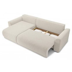 Canapé angle NOVA convertible velours côtelé beige 4 places