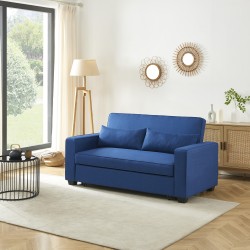 Canapé droit LENA convertible tissu bleu 3 places