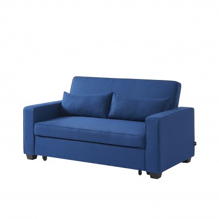 Canapé droit LENA convertible tissu bleu 3 places