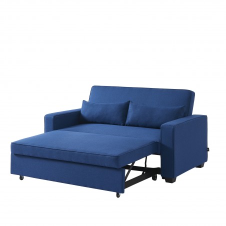 Canapé droit LENA convertible tissu bleu 3 places