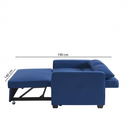 Canapé droit LENA convertible tissu bleu 3 places