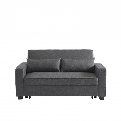 Canapé droit LENA convertible tissu gris 3 places