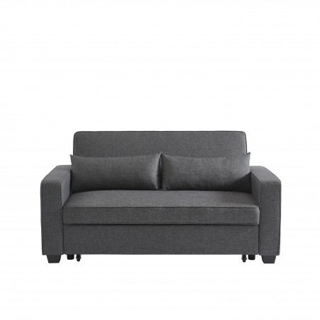 Canapé droit LENA convertible tissu gris 3 places