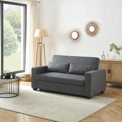 Canapé droit LENA convertible tissu gris 3 places