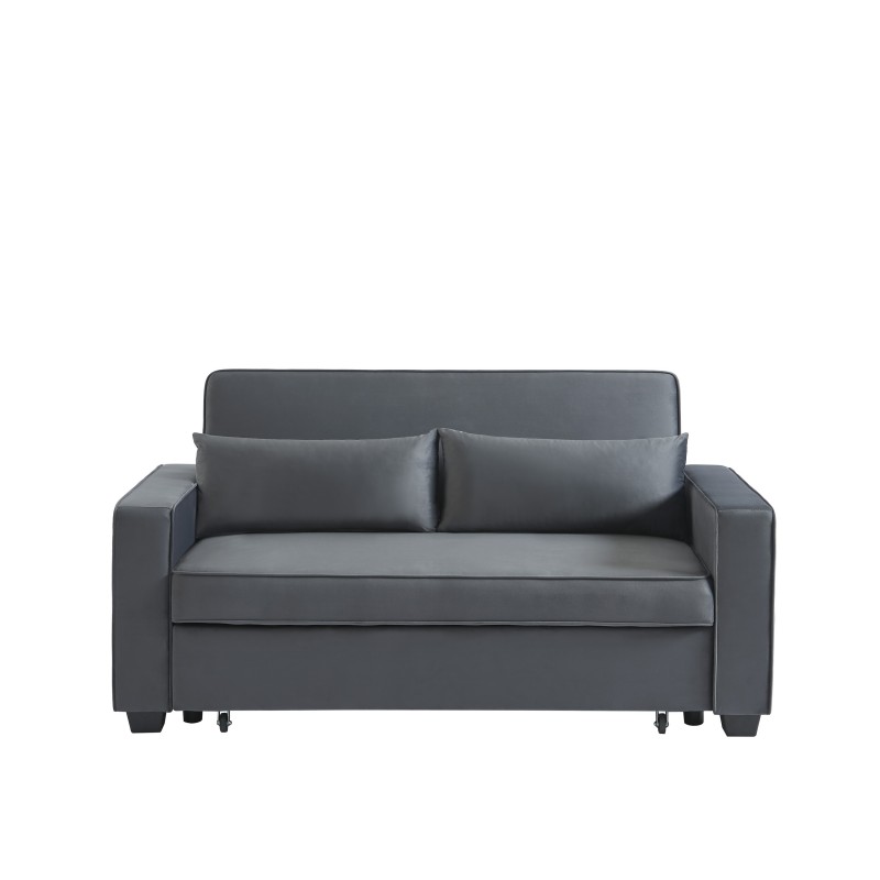 Canapé droit LENA convertible velours gris 3 places