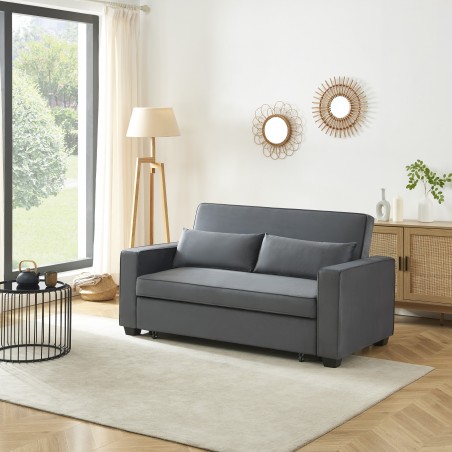 Canapé droit LENA convertible velours gris 3 places