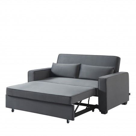 Canapé droit LENA convertible velours gris 3 places