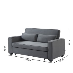 Canapé droit LENA convertible velours gris 3 places