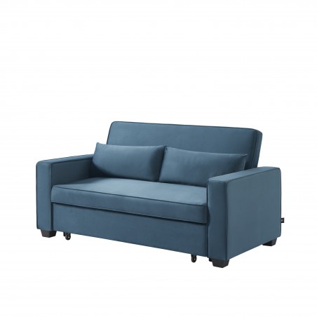 Canapé droit LENA convertible velours bleu 3 places