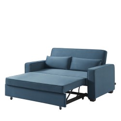 Canapé droit LENA convertible velours bleu 3 places