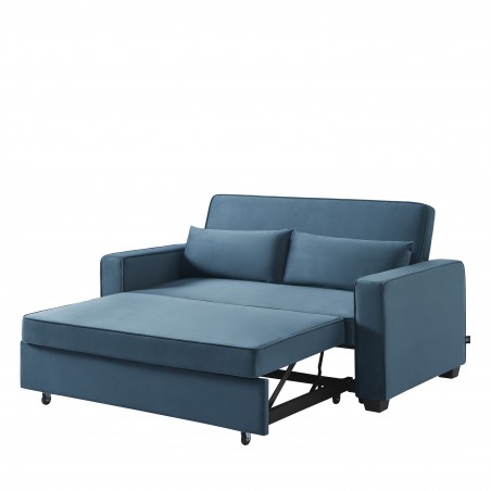 Canapé droit LENA convertible velours bleu 3 places