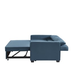 Canapé droit LENA convertible velours bleu 3 places