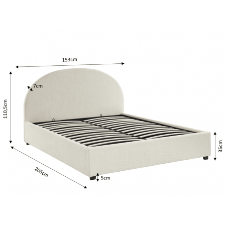 Lit coffre OLAF tissu bouclettes écru 140x160 sommier inclus