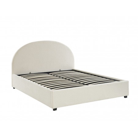 Lit coffre OLAF tissu bouclettes écru 140x160 sommier inclus