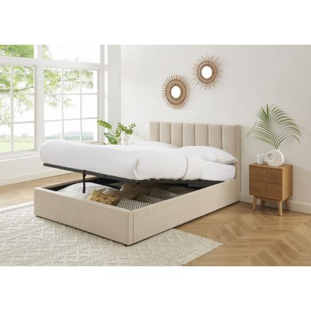 Lit coffre MARIUS en velours beige 140x190 cm