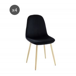 Lot de 4 chaises LENA velours noir pieds métal doré