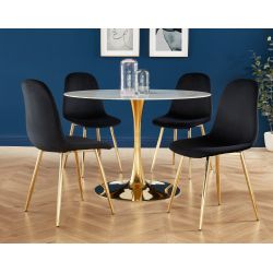 Lot de 4 chaises LENA velours noir pieds métal doré