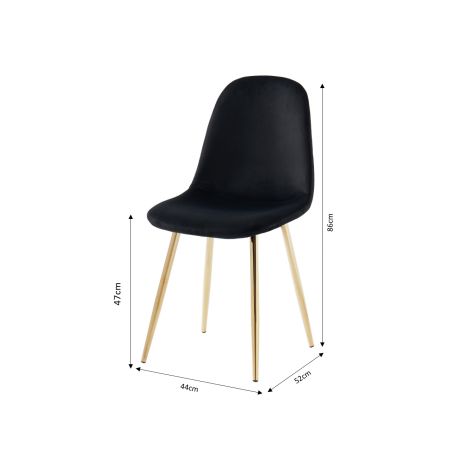 Lot de 4 chaises LENA velours noir pieds métal doré