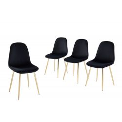 Lot de 4 chaises LENA velours noir pieds métal doré