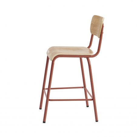 Lot 2 chaises de bar PANTONE terracotta et placage frêne pieds métal