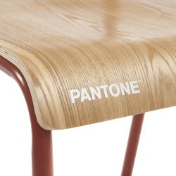 Lot 2 chaises de bar PANTONE terracotta et placage frêne pieds métal