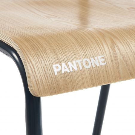 Lot 2 chaises de bar PANTONE bleu nuit et placage frêne pieds métal