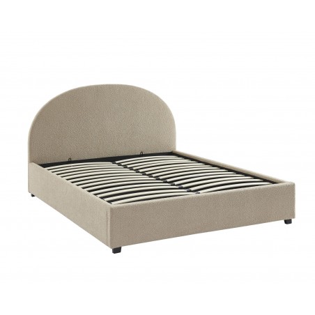 Lit coffre OLAF tissu bouclette beige 160x200 sommier inclus