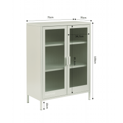 Buffet PANTONE beige sable portes en verre cannelé