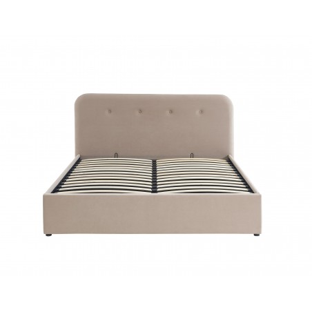 Lit coffre KNUT velours beige sable 160x200 sommier inclus